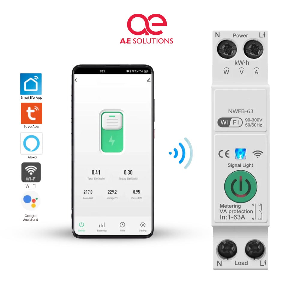 63A Smart WiFi Breaker | Energy Meter & Timer for Geyser, Home Automation – NWFB-63