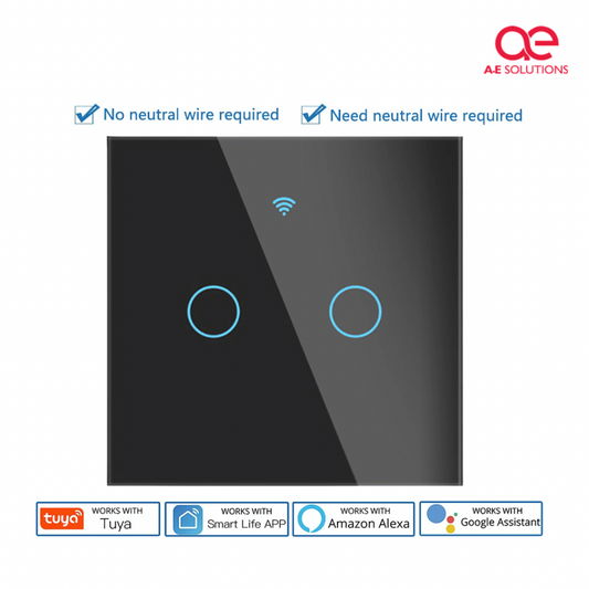 WiFi Touch Switch Panel 2 Gang – Works with Alexa, Google Assistant White & Black