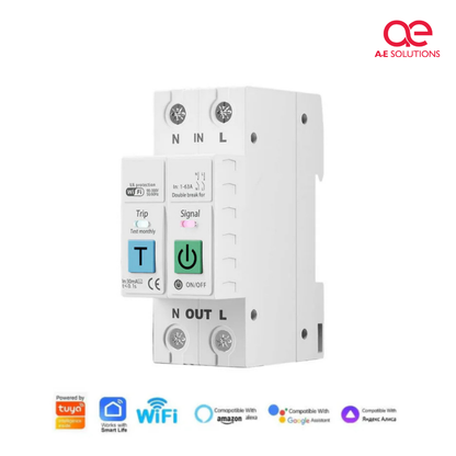 63A Smart Breaker – Tuya WiFi Energy Meter with Leakage Protection | (L / N) Disconnect