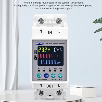 Tomzn TOMPD 63SW- 63A WIFI Protector With Voltage Current And Leakage Protection Mini 10in1