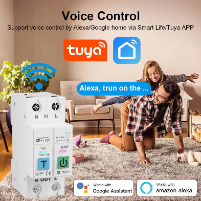 63A Smart Breaker – Tuya WiFi Energy Meter with Leakage Protection | (L / N) Disconnect
