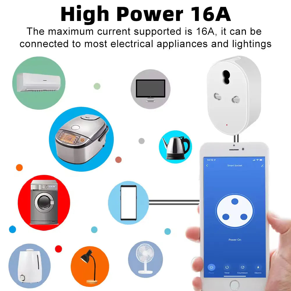 Smart 16A WiFi Power Plug | 3 Pin Smart Plug Switch | Watt Meter