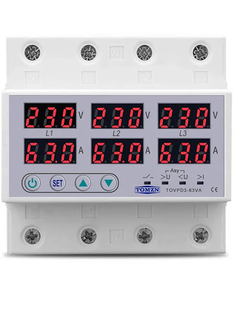 Tomzn TOVPD3-VA 3Phase 63 Amp 4 Pole Voltage And Current Protector