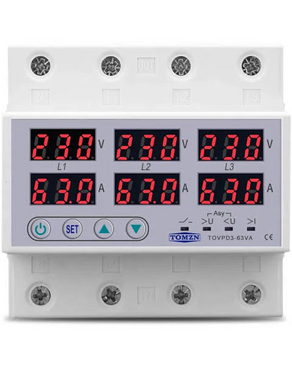 Tomzn TOVPD3-VA 3Phase 63 Amp 4 Pole Voltage And Current Protector