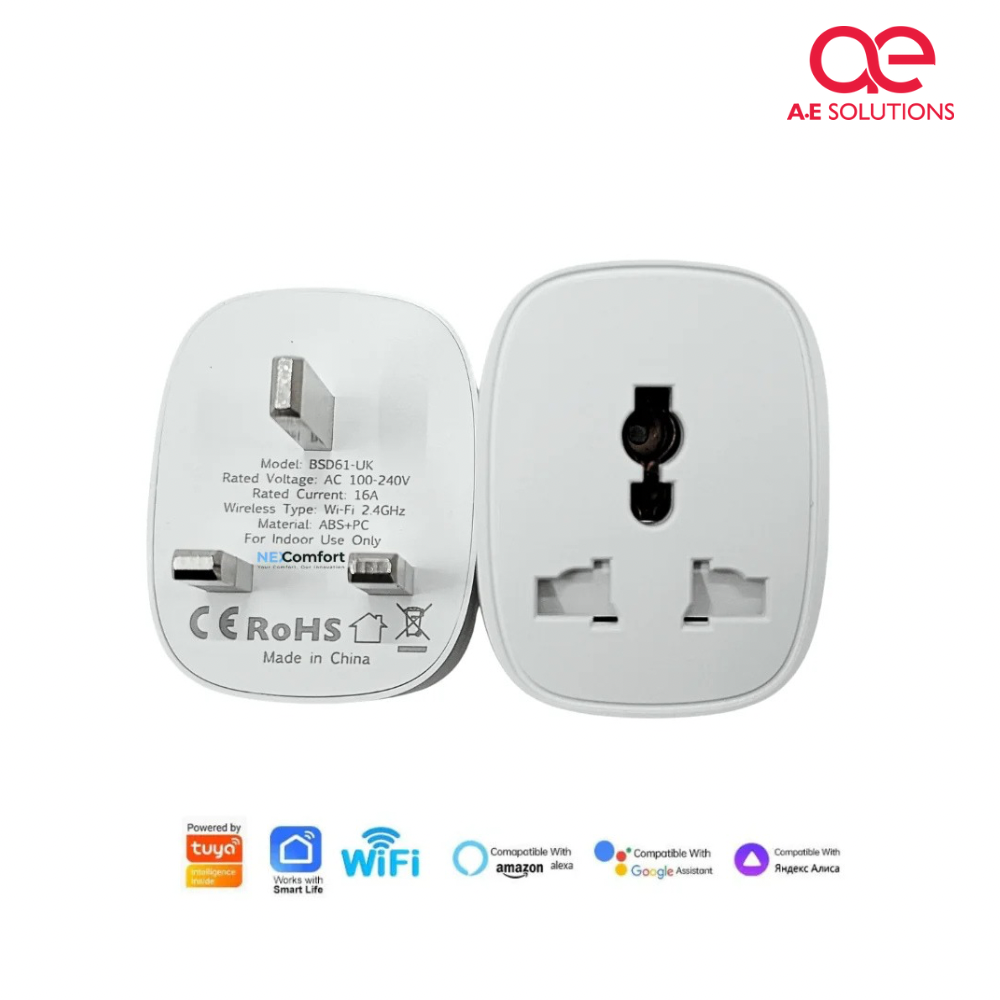 Tuya 16A WiFi Plug – Smart Universal Socket with Voice Control & Timer – UK Plug