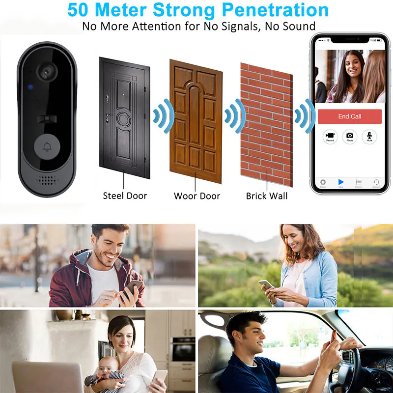 WIFI Smart Video Doorbell with Visual Recording 1080P HD Camera Waterproof M9