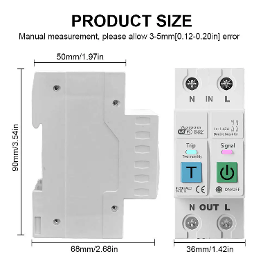63A Smart Breaker – Tuya WiFi Energy Meter with Leakage Protection | (L / N) Disconnect