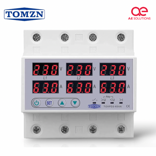 Tomzn TOVPD3-VA 3Phase 63 Amp 4 Pole Voltage And Current Protector
