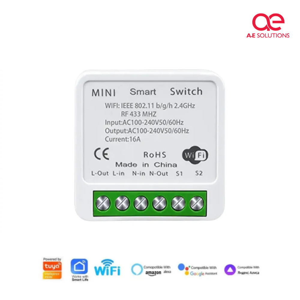 RF 433MHz Mini Smart Switch – 1 Channel 16A Smart Relay for Alexa & Google Assistant