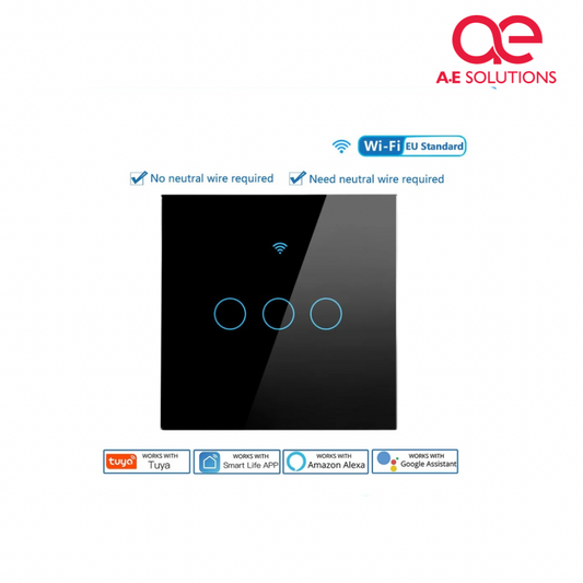 WiFi Touch Switch Panel 3 Gang – Works with Alexa, Google Assistant | Black