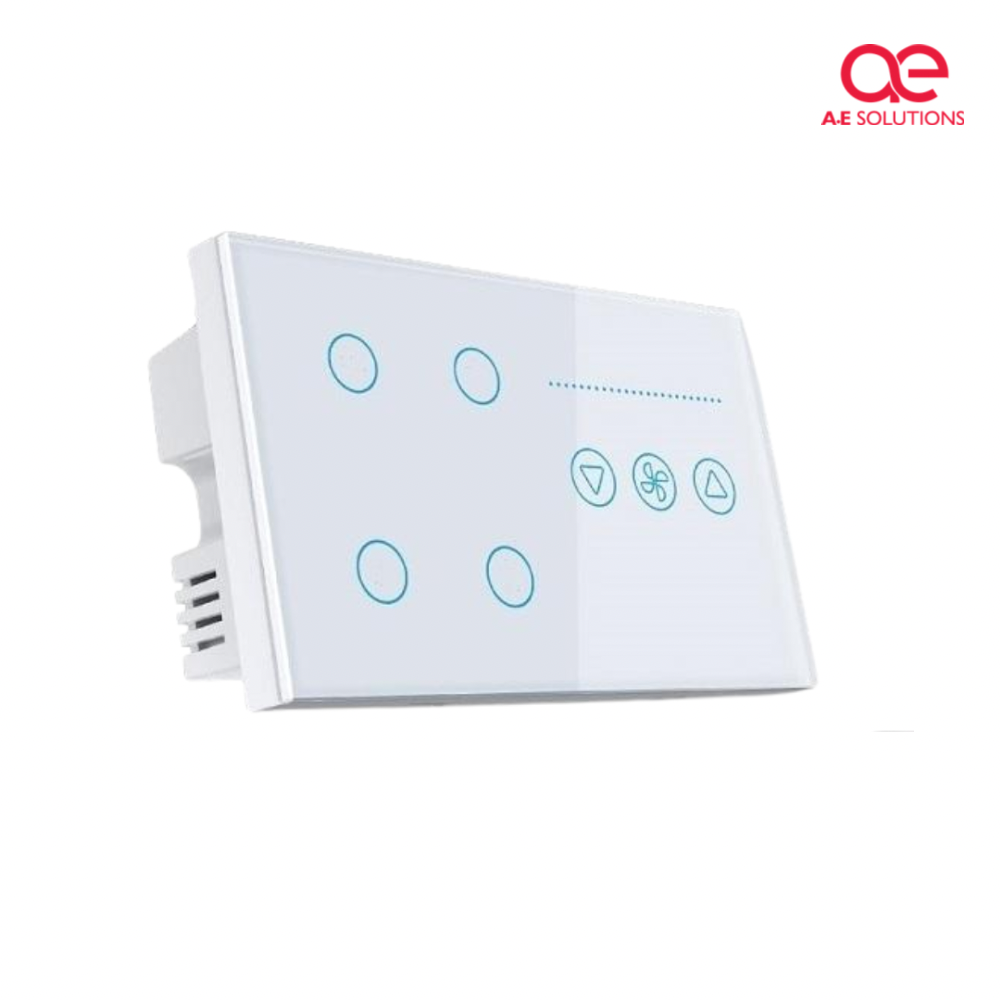 4 Gang Smart Switch With Fan Dimmer | Black & White Glass Panel
