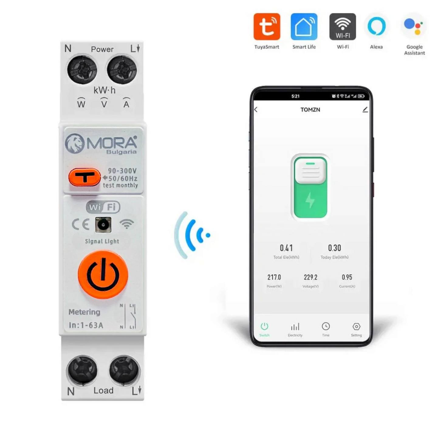 MORA Smart WiFi 10-In-1 63A Protector Switch – Overload, Voltage, Leakage Protected | Timer App Control