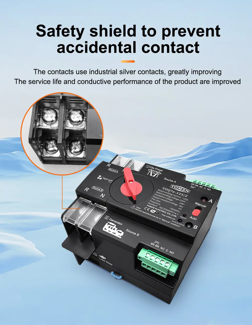 Tomzn Smart WiFi ATS Dual Power Automatic Change Over 125A