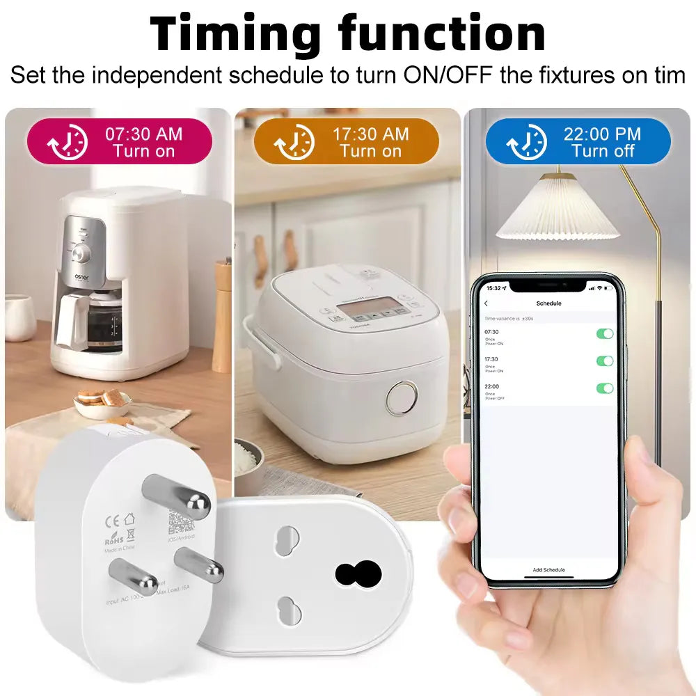 Smart 16A WiFi Power Plug | 3 Pin Smart Plug Switch | Watt Meter