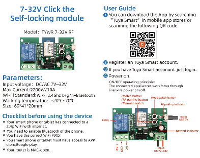 Smart DC 7V-32V WiFi + RF Relay Switch | Tuya Smart Life App | 12V & 24V Compatible with Alexa/Google Home
