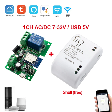 Smart DC 7V-32V WiFi + RF Relay Switch | Tuya Smart Life App | 12V & 24V Compatible with Alexa/Google Home