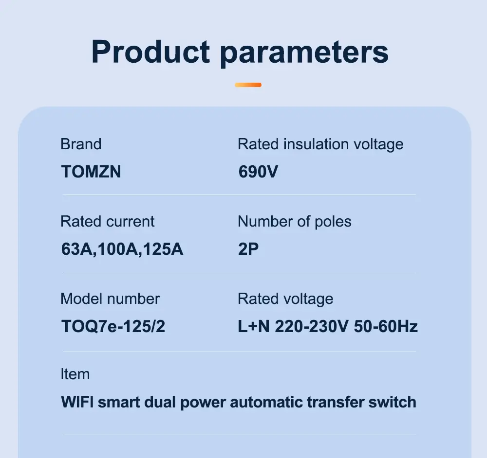 Tomzn Smart WiFi ATS Dual Power Automatic Change Over 125A
