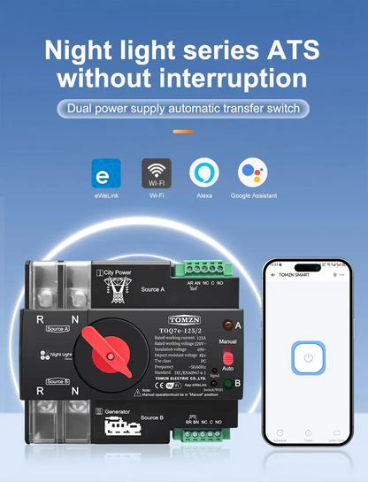 Tomzn Smart WiFi ATS Dual Power Automatic Change Over 125A