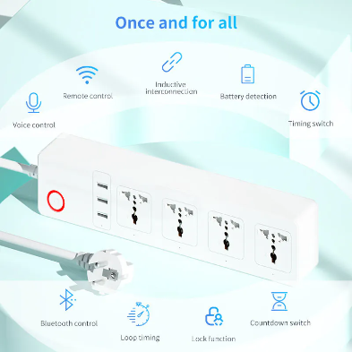 Smart Home Universal Power Strip – Tuya WiFi Power Hub with App Remote Control for Alexa & Google Home