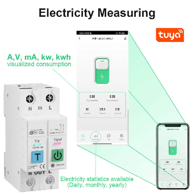 63A Smart Breaker – Tuya WiFi Energy Meter with Leakage Protection | (L / N) Disconnect