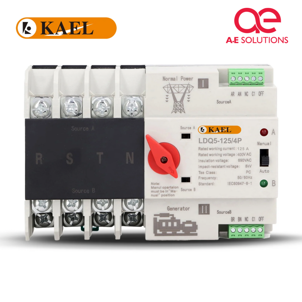 KAEL LDQ5-125/63/4P Red Nob AC 3Phase Din Rail 220V Dual Power Automatic Transfer Switch ATS