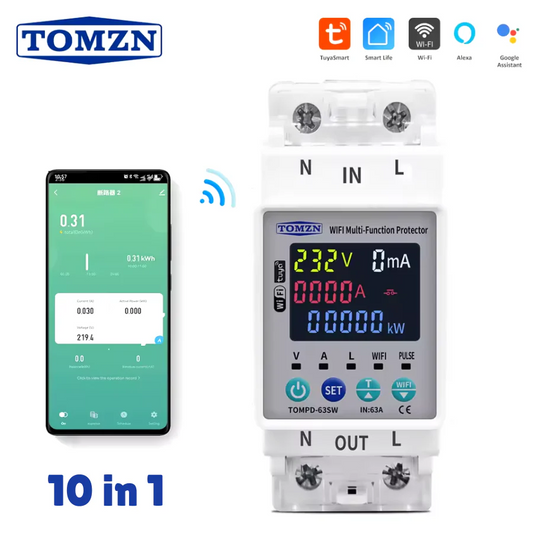 Tomzn TOMPD 63SW- 63A WIFI Protector With Voltage Current And Leakage Protection Mini 10in1