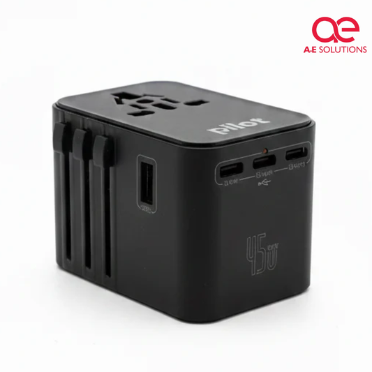 Pilot Universal Travel Adapter PD 45W – Fast Charging USB-C PD, 2500W All-In-One International Power Adapter With Safety Fuse