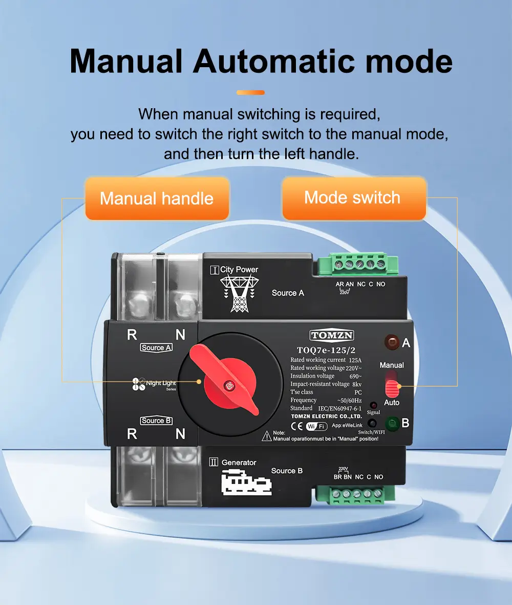 Tomzn Smart WiFi ATS Dual Power Automatic Change Over 125A