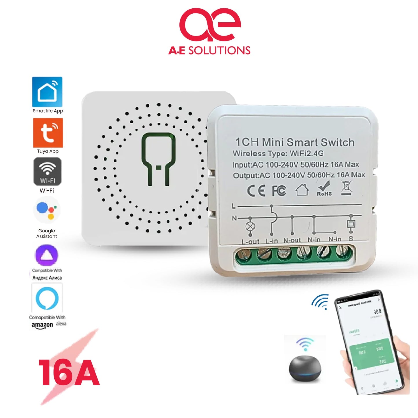1CH Smart WiFi Switch Mini – 16A | Wireless Home Automation N1CHS