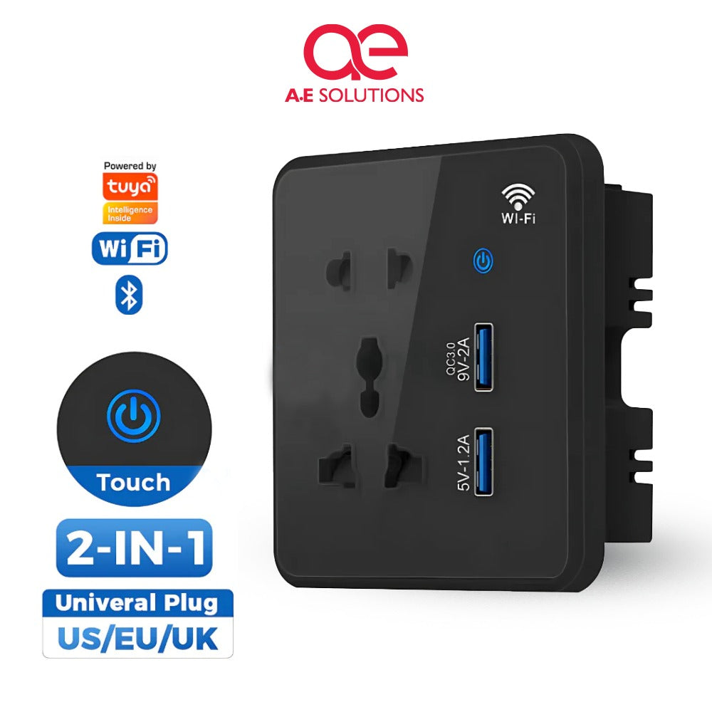 Smart WiFi Wall Socket 10A with Universal Plug & Dual USB Ports (QC 3.0)